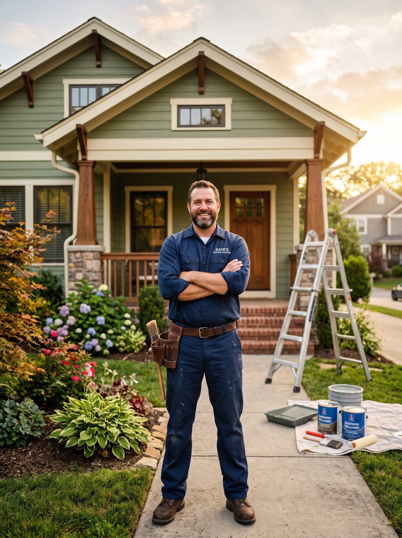 David, founder of David Painting & Remodeling, in front of a freshly painted Kansas City home